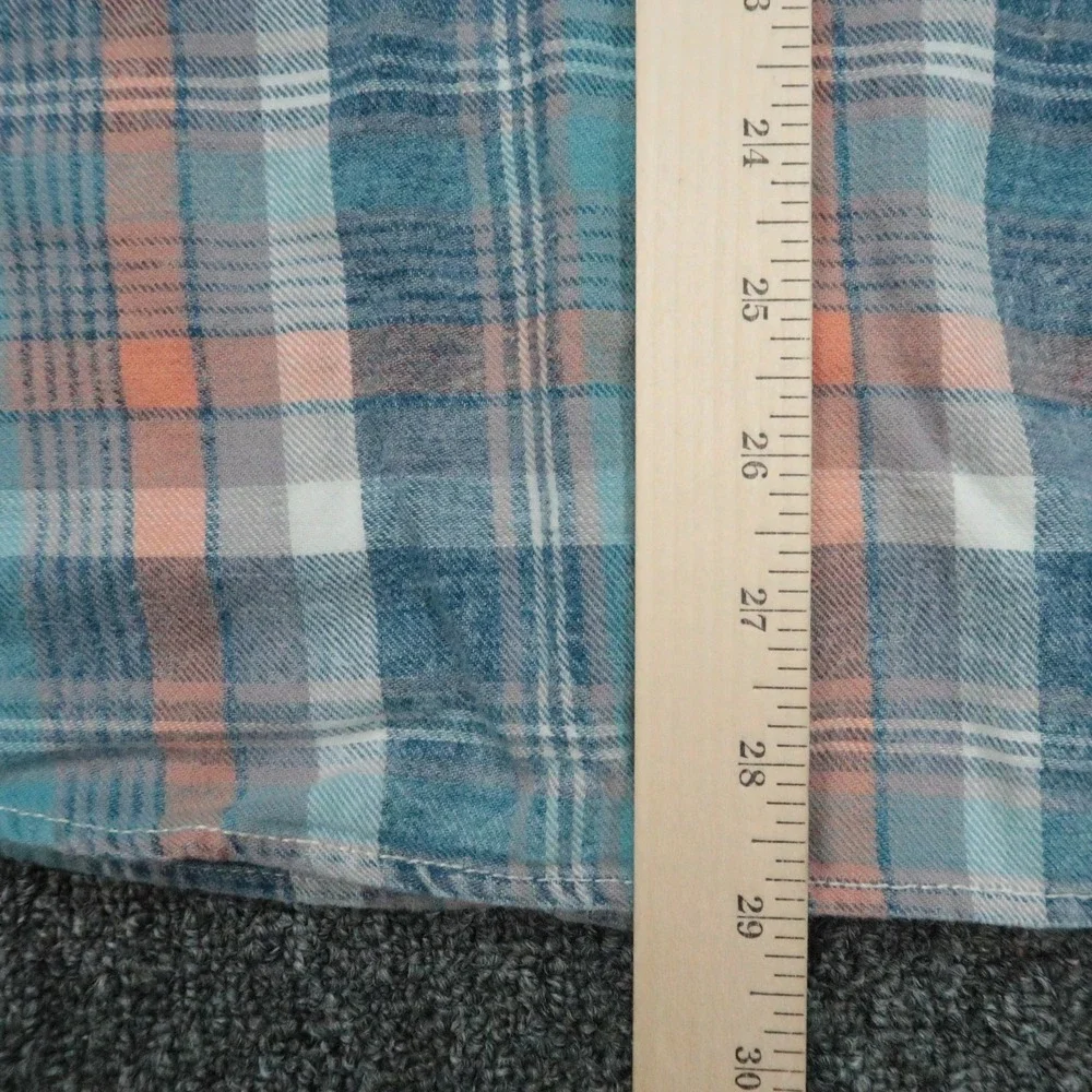 True Religion Shirt Mens Medium Blue Plaid Pearl Snap Western Long Sleeve Plaid